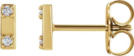 14K Gold Round Natural Diamond Two-Stone Bar Earrings - Yellow Gold