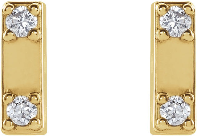 14K Gold Round Natural Diamond Two-Stone Bar Earrings - Yellow Gold - view 2