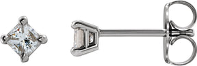 Platinum Natural Diamond Square 4-Prong Stud Earrings – 3x3mm