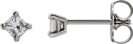 Platinum Natural Diamond Square 4-Prong Stud Earrings – 3x3mm