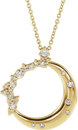 14K Gold Round Lab-Grown Diamond Crescent Moon Necklace or Pendant - Yellow Gold
