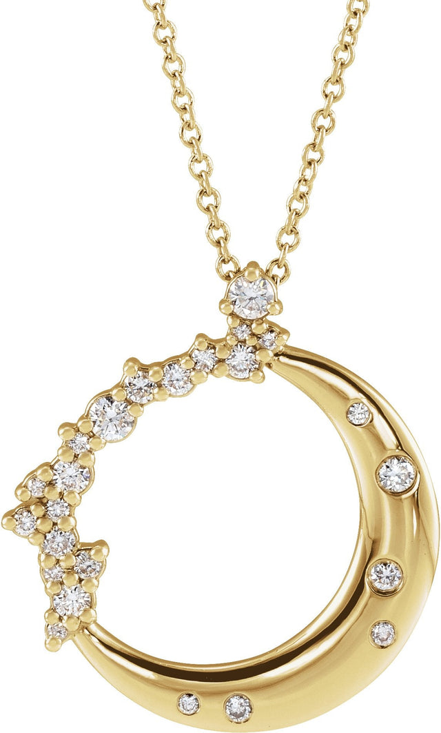 14K Gold Round Lab-Grown Diamond Crescent Moon Necklace or Pendant - Yellow Gold