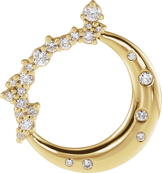 14K Gold Round Lab-Grown Diamond Crescent Moon Necklace or Pendant - Yellow Gold