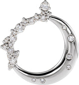 14K Gold Round Lab-Grown Diamond Crescent Moon Necklace or Pendant - White Gold