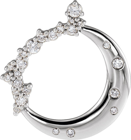 14K Gold Round Lab-Grown Diamond Crescent Moon Necklace or Pendant - White Gold