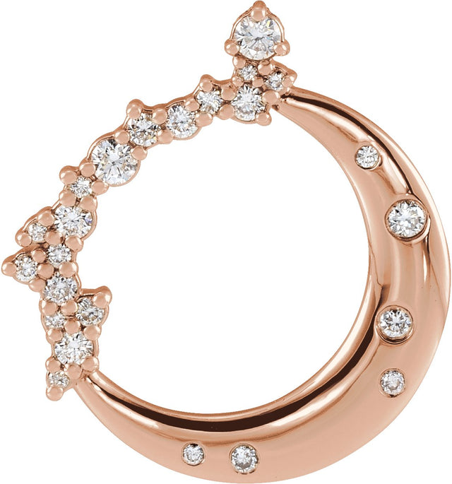 14K Gold Round Lab-Grown Diamond Crescent Moon Necklace or Pendant - Rose Gold