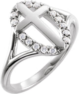Platinum Round Natural Diamond Halo-Style Cross Ring
