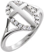 14K Gold Round Natural Diamond Halo-Style Cross Ring - White Gold