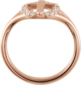 14K Gold Round Natural Diamond Halo-Style Cross Ring - Rose Gold - view 2