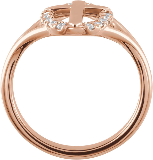 14K Gold Round Natural Diamond Halo-Style Cross Ring - Rose Gold - view 2