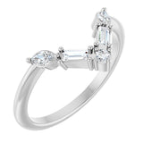 14K Gold Marquise Lab-Grown Diamond Accented V Ring - White Gold