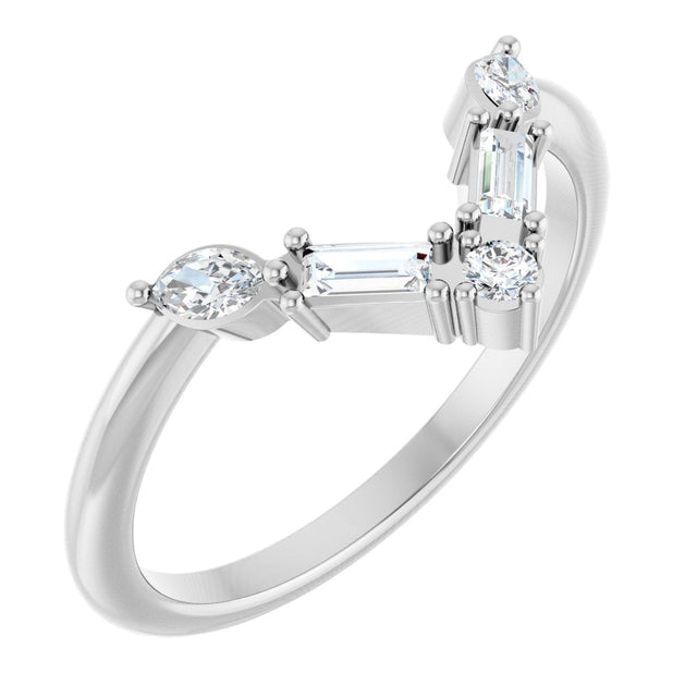 14K Gold Marquise Lab-Grown Diamond Accented V Ring - White Gold