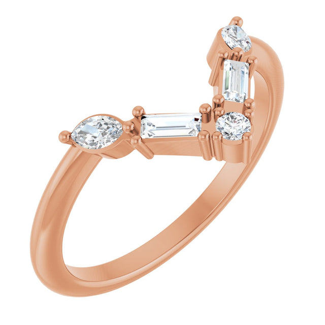 14K Gold Marquise Lab-Grown Diamond Accented V Ring - Rose Gold