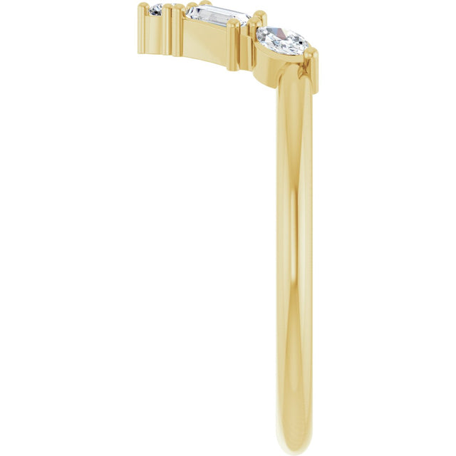 14K Gold Marquise Lab-Grown Diamond Accented V Ring - Yellow Gold - view 4