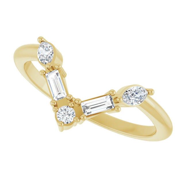 14K Gold Marquise Lab-Grown Diamond Accented V Ring - Yellow Gold - view 5