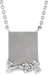 Platinum Round Natural Diamond Engravable Accented Necklace