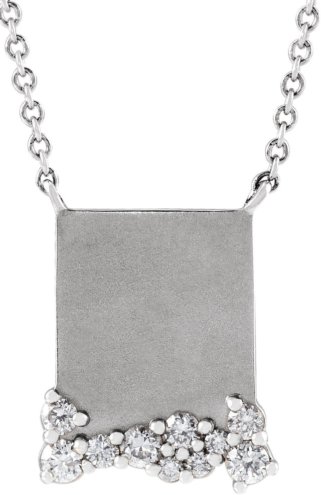 Platinum Round Natural Diamond Engravable Accented Necklace