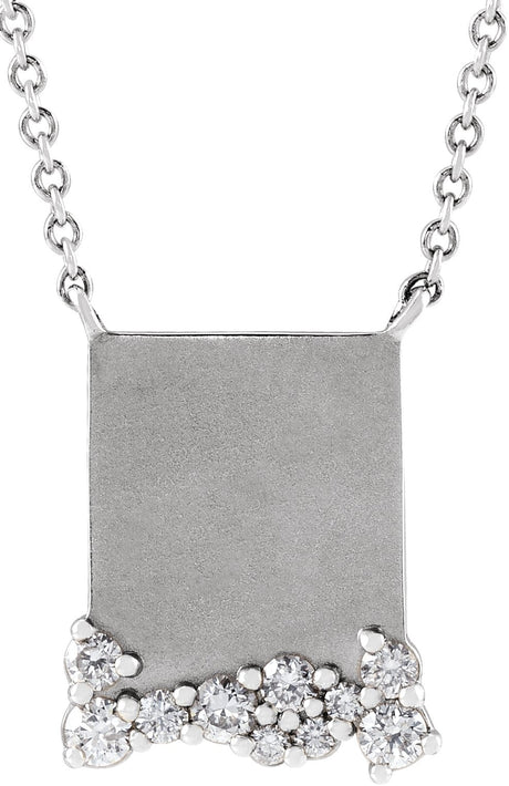 14K Gold Round Natural Diamond Engravable Accented Necklace - White Gold