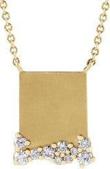 14K Gold Round Natural Diamond Engravable Accented Necklace - Yellow Gold