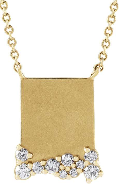 14K Gold Round Natural Diamond Engravable Accented Necklace - Yellow Gold