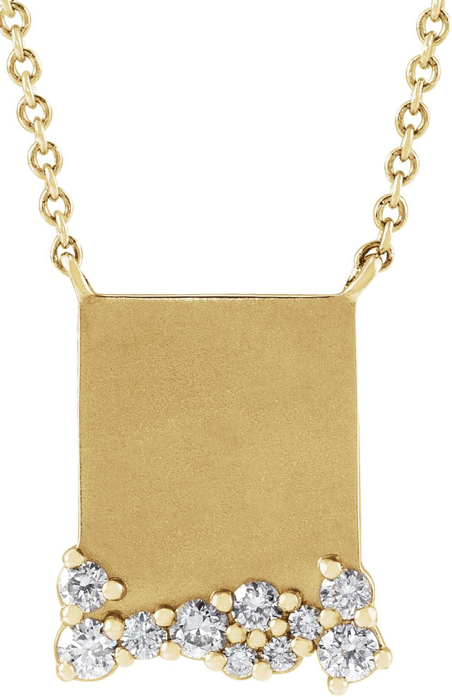 14K Gold Round Natural Diamond Engravable Accented Necklace - Yellow Gold