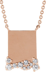 14K Gold Round Natural Diamond Engravable Accented Necklace - Rose Gold