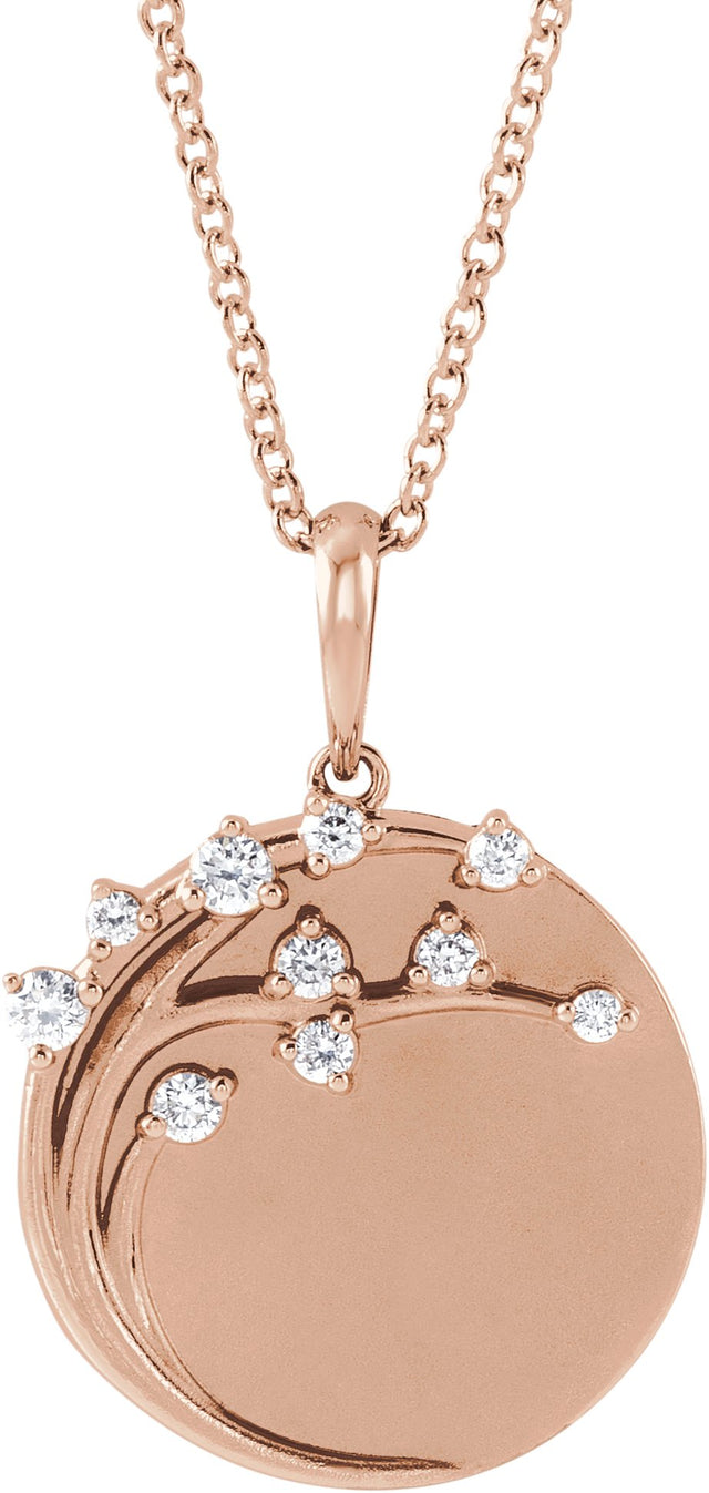14K Gold Round Natural Diamond Engravable Family Tree Necklace or Pendant - Rose Gold