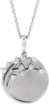 14K Gold Round Natural Diamond Engravable Family Tree Necklace or Pendant - White Gold