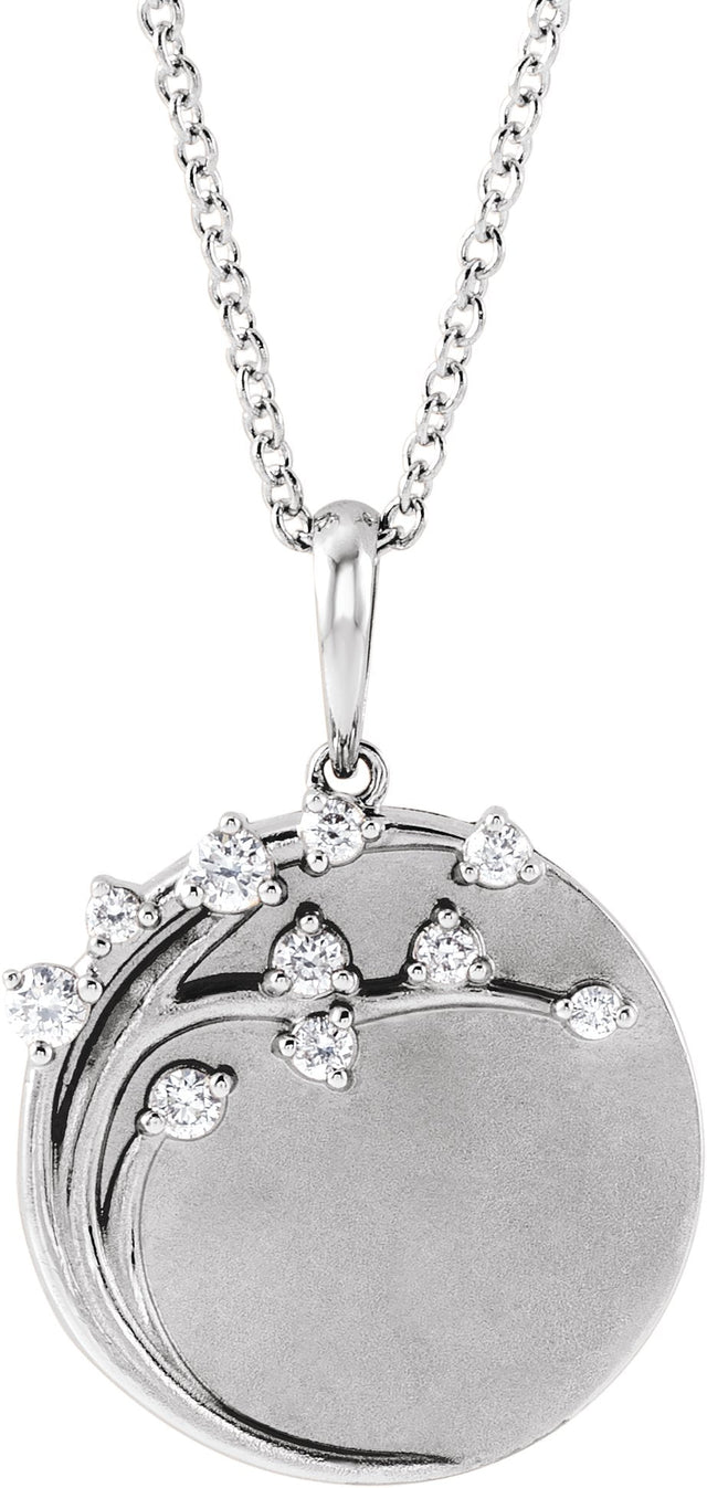 Platinum Round Natural Natural Diamond Engravable Family Tree Necklace or Pendant