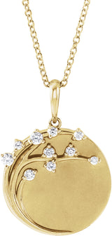 14K Gold Round Natural Diamond Engravable Family Tree Necklace or Pendant - Yellow Gold