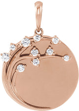 14K Gold Round Natural Diamond Engravable Family Tree Necklace or Pendant - Rose Gold