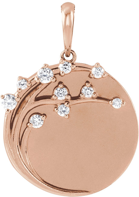 14K Gold Round Natural Diamond Engravable Family Tree Necklace or Pendant - Rose Gold