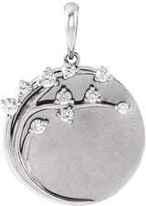 14K Gold Round Natural Diamond Engravable Family Tree Necklace or Pendant - White Gold