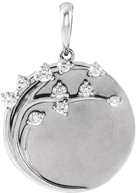 Platinum Round Natural Diamond Engravable Family Tree Necklace or Pendant