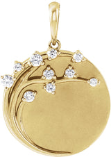 14K Gold Round Natural Diamond Engravable Family Tree Necklace or Pendant - Yellow Gold