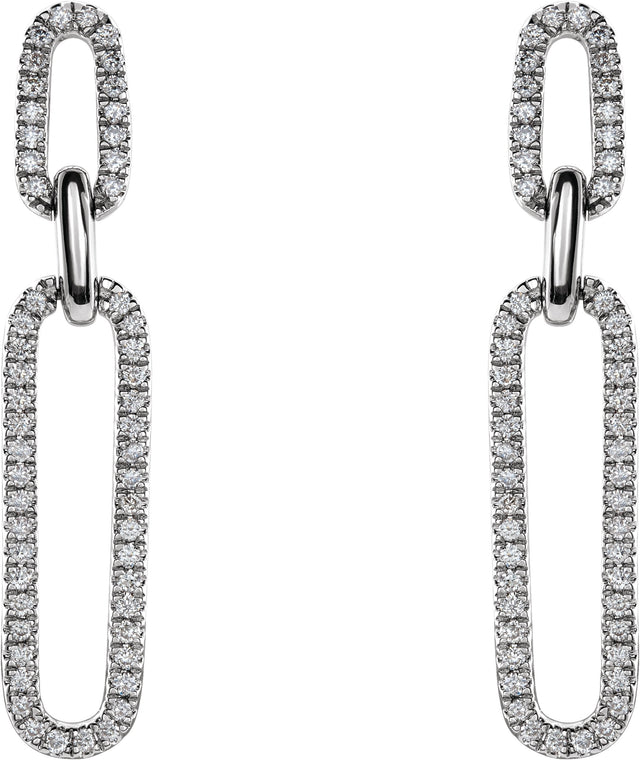14K Gold Round Natural Diamond Link Accented Earrings - White Gold - view 4