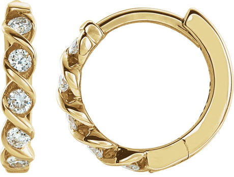 14K Gold Round Lab-Grown Diamond Twisted Hoop Earrings - Yellow Gold