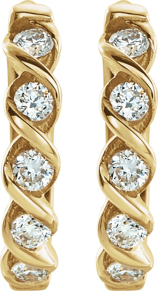 14K Gold Round Lab-Grown Diamond Twisted Hoop Earrings - Yellow Gold - view 2
