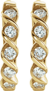 14K Gold Round Natural Diamond Twisted Hoop Earrings - Yellow Gold - view 2