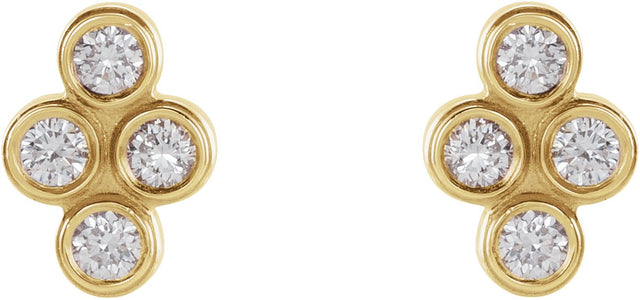 14K Gold Round Natural Diamond Bezel-Set Cluster Earrings - Yellow Gold - view 2