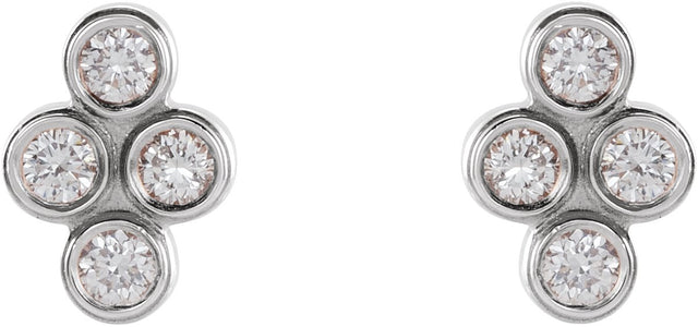 Platinum Round Natural Diamond Bezel-Set Cluster Earrings - view 2