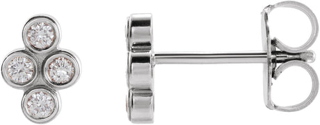 14K Gold Round Natural Diamond Bezel-Set Cluster Earrings - White Gold