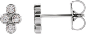 Platinum Round Natural Diamond Bezel-Set Cluster Earrings