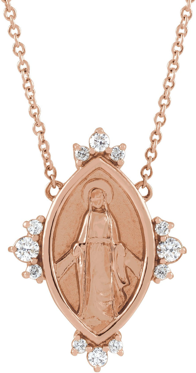 14K Gold Round Natural Diamond Miraculous Necklace - Rose Gold
