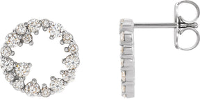 Platinum Round Natural Diamond Accented Circle Earrings II