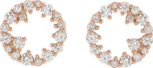 14K Gold Round Natural Diamond Accented Circle Earrings II - Rose Gold - view 2