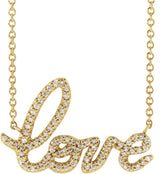 14K Gold Round Natural Diamond Love Necklace II - Yellow Gold