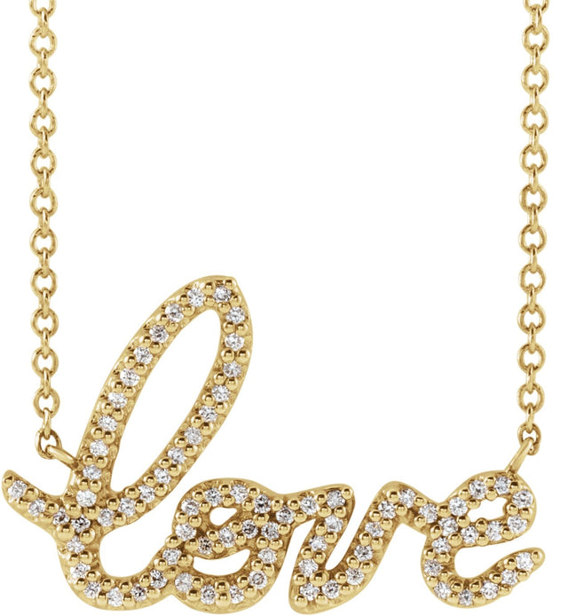 14K Gold Round Natural Diamond Love Necklace II - Yellow Gold