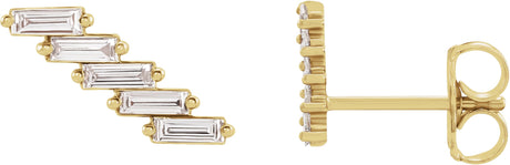 14K Gold Straight Baguette Natural Diamond Baguette Ear Climbers - Yellow Gold
