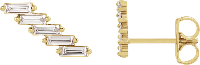 14K Gold Straight Baguette Natural Diamond Baguette Ear Climbers - Yellow Gold